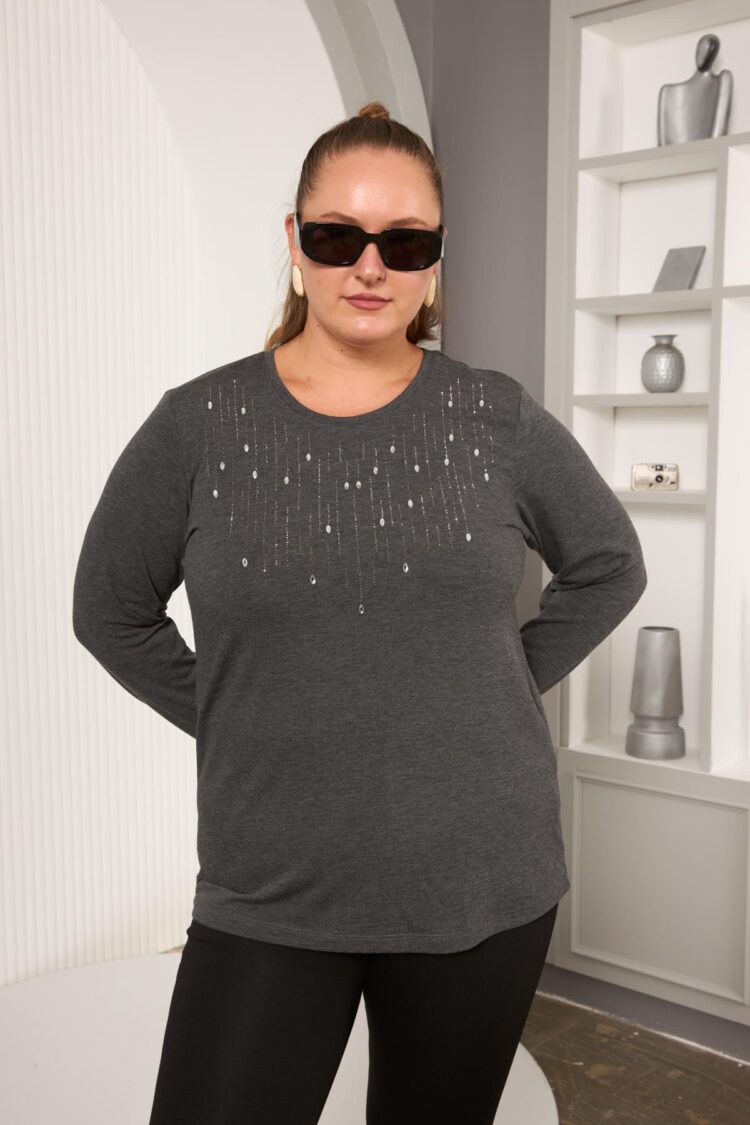 Grey Plus Size Sequined Blouse
