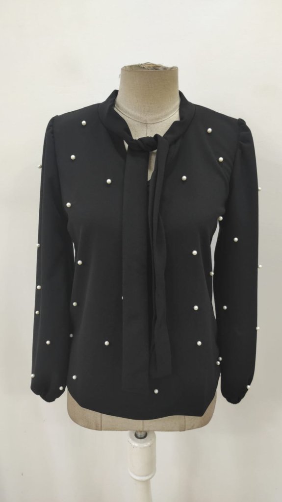 ElegantPolka Dot Blouse With Keyhole Neck