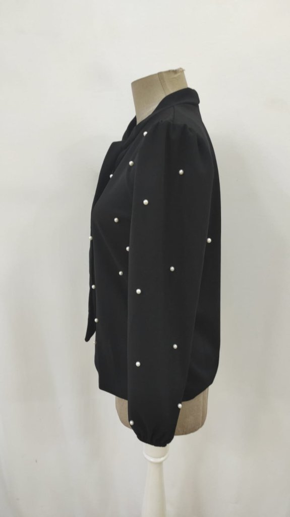 ElegantPolka Dot Blouse With Keyhole Neck