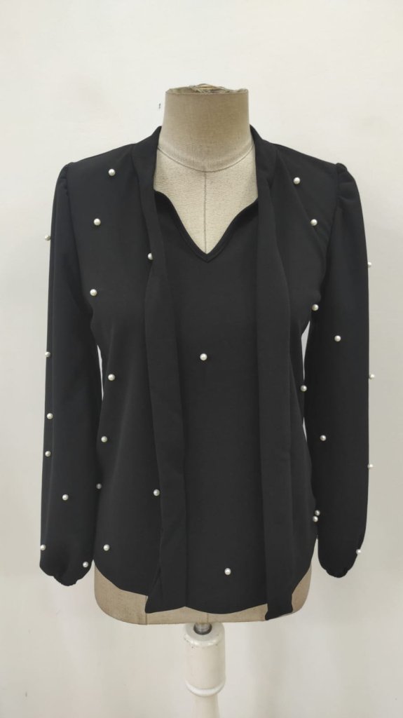 ElegantPolka Dot Blouse With Keyhole Neck