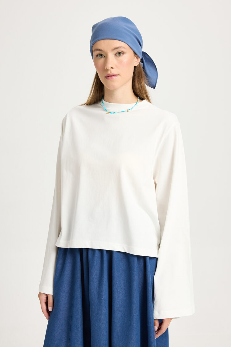 White Casual Modest Shirt With Extra Long Sleeves - Brand: First Angels - Women & Kids, Baby Clothes Wholesale - Globality Store