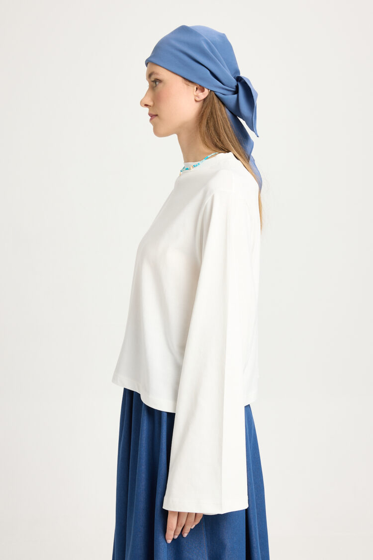White Casual Modest Shirt With Extra Long Sleeves