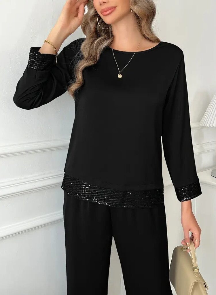 ElegantSet With Sequined Palazzo Pants
