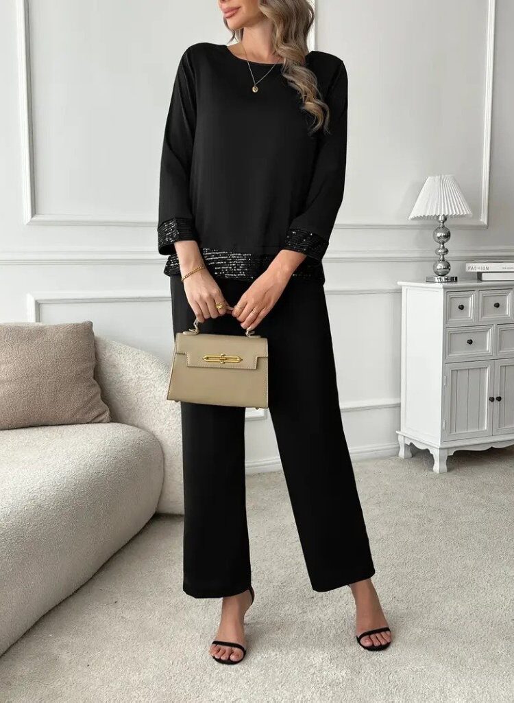 ElegantSet With Sequined Palazzo Pants