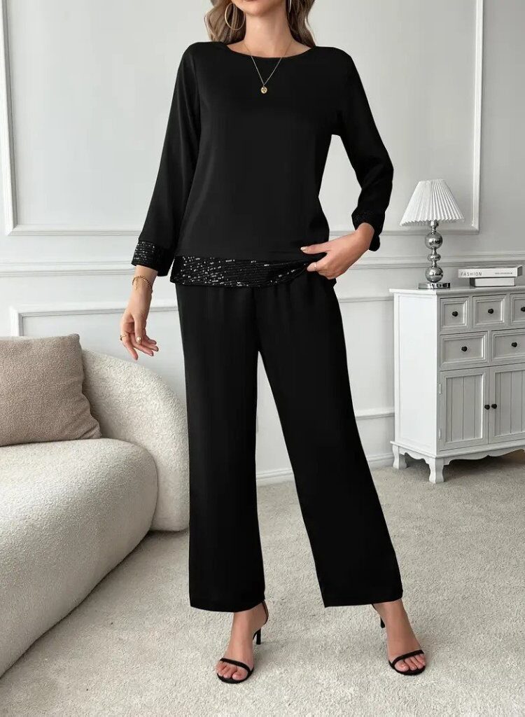 ElegantSet With Sequined Palazzo Pants