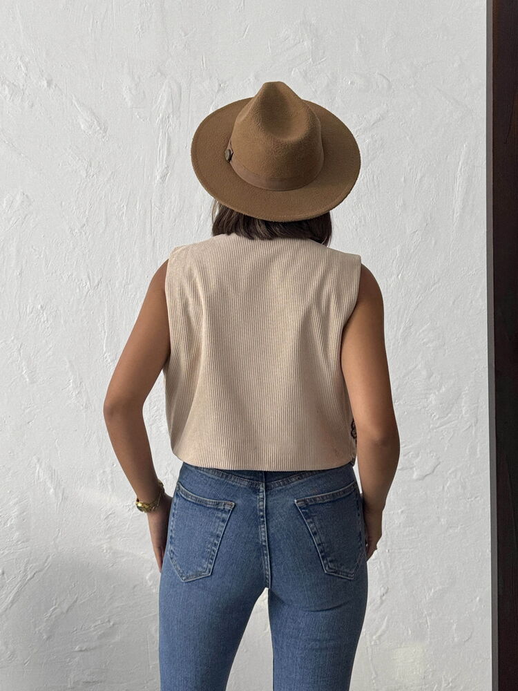 Beige Boho Elegant Regular Fit Vest