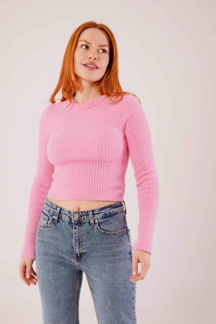 Slim Fit Crop Sweater With Round Neck - Brand: Lustrin - Women & Kids, Baby Clothes Wholesale - Globality Store
