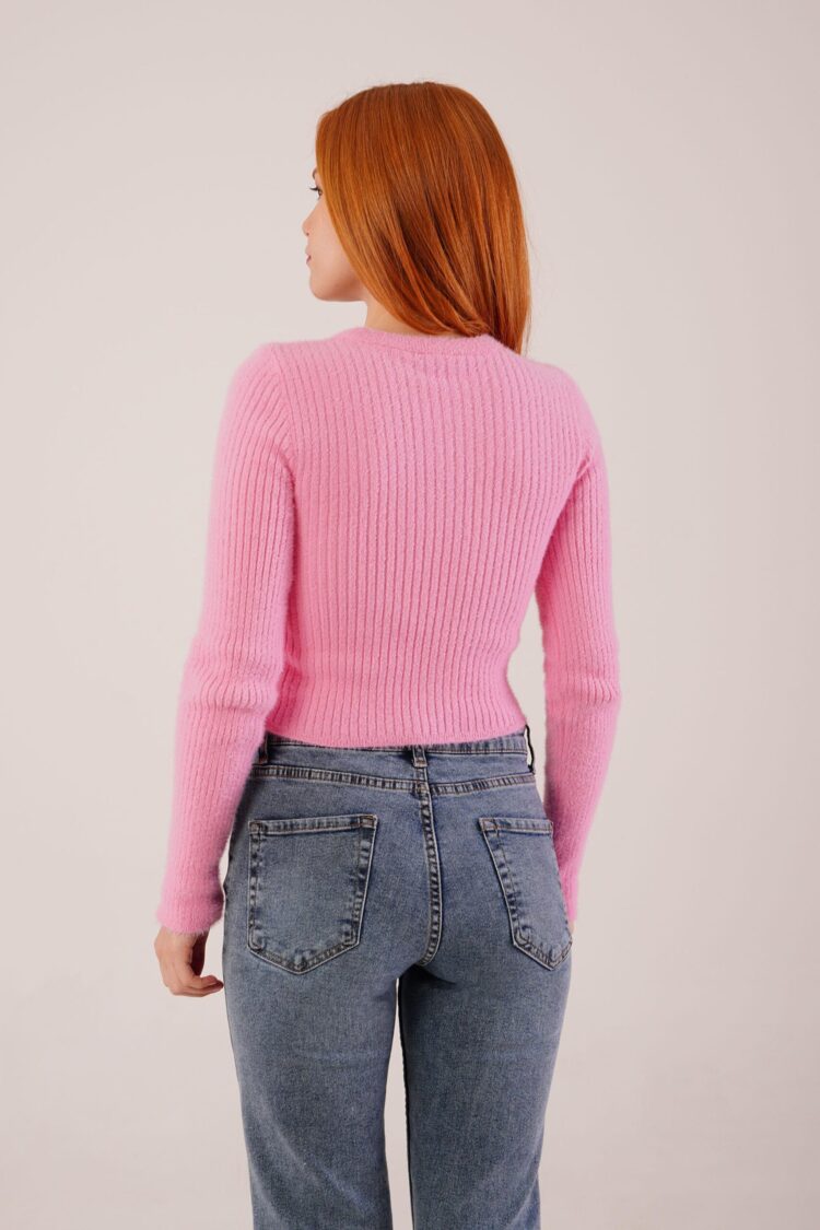 Slim Fit Crop Sweater With Round Neck