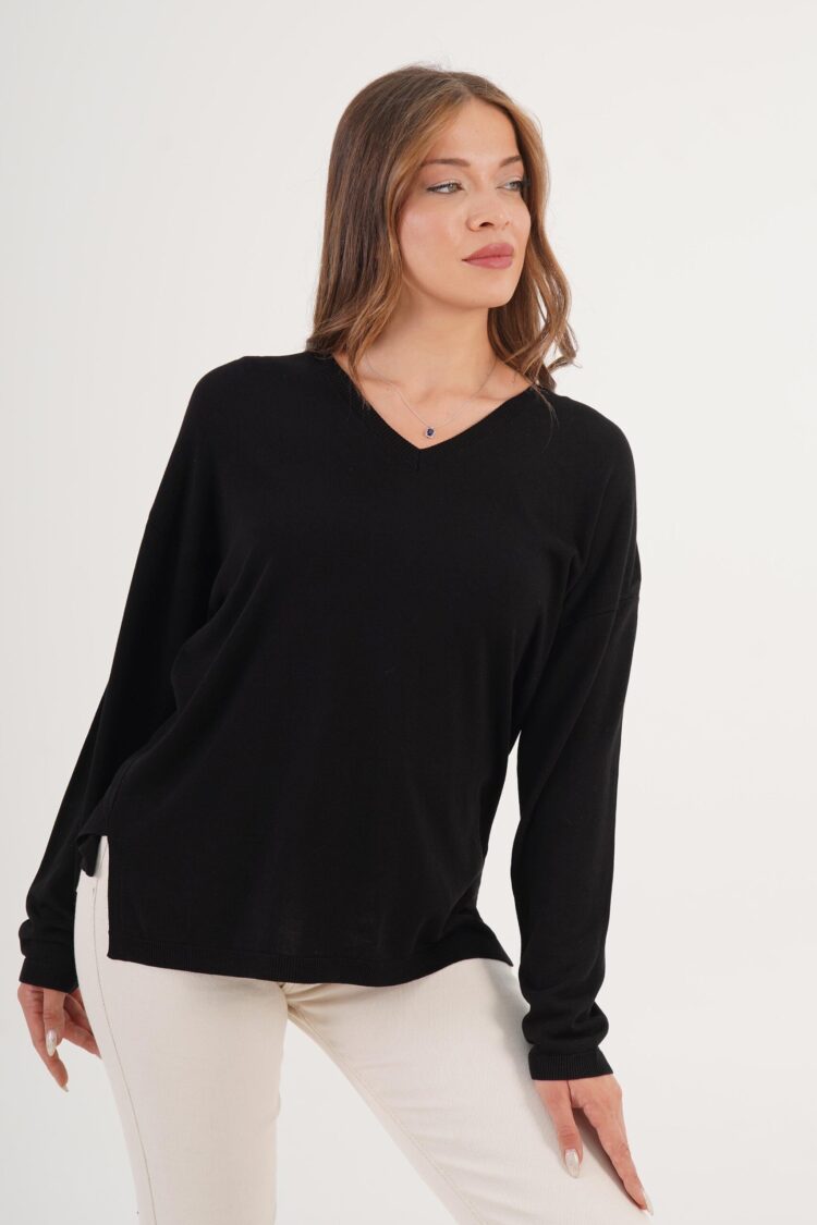 Sweater With V-Neck And Oversized Fit