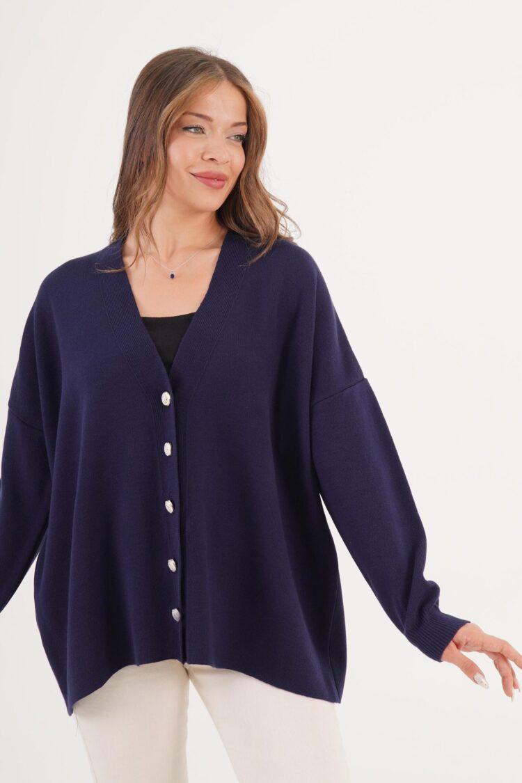 Oversized V-Neck Buttoned Cardigan