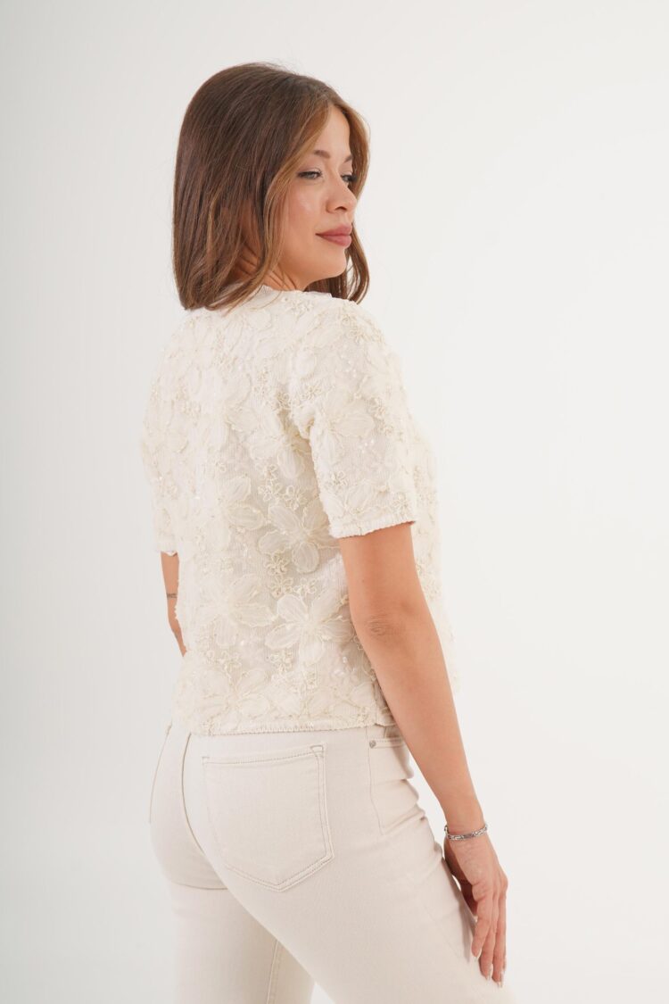 Beige Floral Elegant Buttoned Cardigan