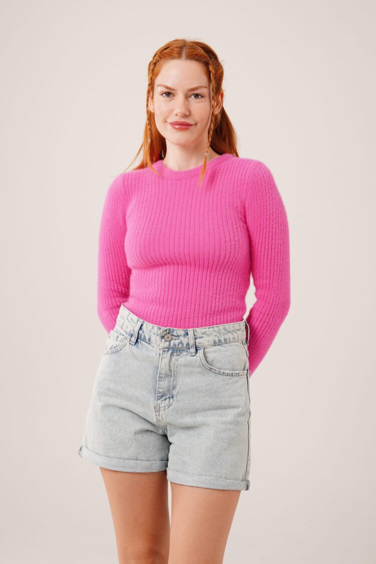 Pink Casual Fitted Sweater With Crew Neck - Brand: Lustrin - Women & Kids, Baby Clothes Wholesale - Globality Store