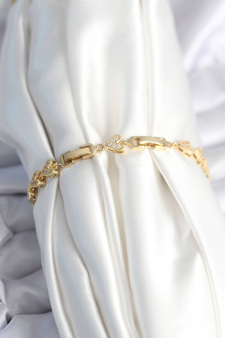 Brass Gold Color Heart Pattern Women's Bracelet