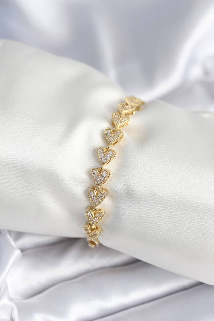 Brass Gold Color Heart Pattern Women's Bracelet - Brand: Ebijuteri - Women & Kids, Baby Clothes Wholesale - Globality Store
