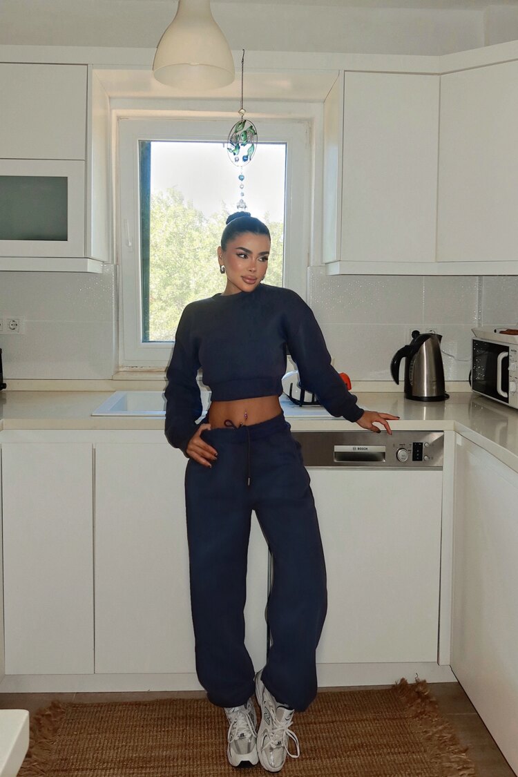 Navy Blue Tracksuit - Casual Sport Streetwear Jogger Set - Brand: EYYO ATELIER - Women & Kids, Baby Clothes Wholesale - Globality Store