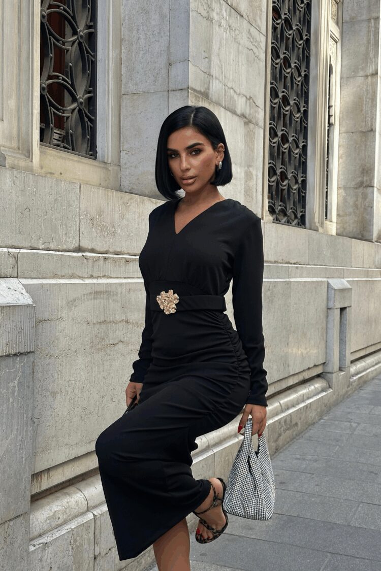 Elegant Bodycon V-Neck Midi Dress