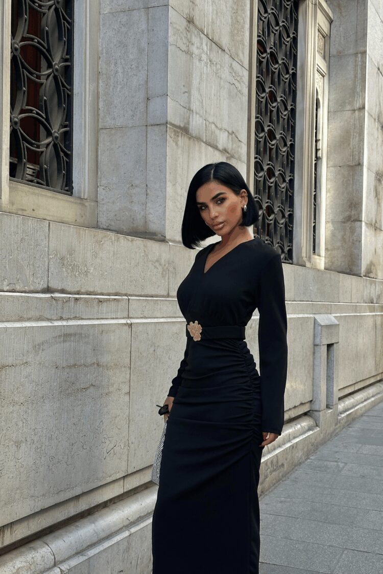 Elegant Bodycon V-Neck Midi Dress