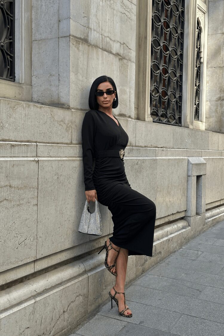 Elegant Bodycon V-Neck Midi Dress