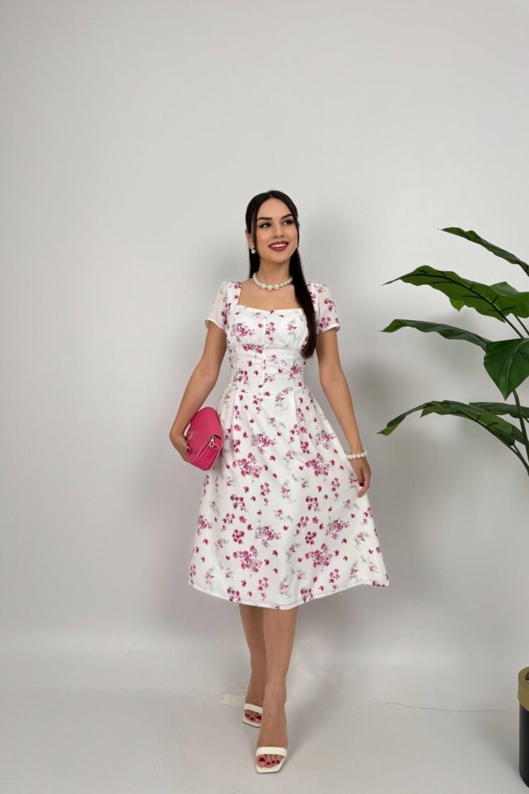 White Elegant Fit And Flare Dress - Brand: Miss Janell - Women & Kids, Baby Clothes Wholesale - Globality Store