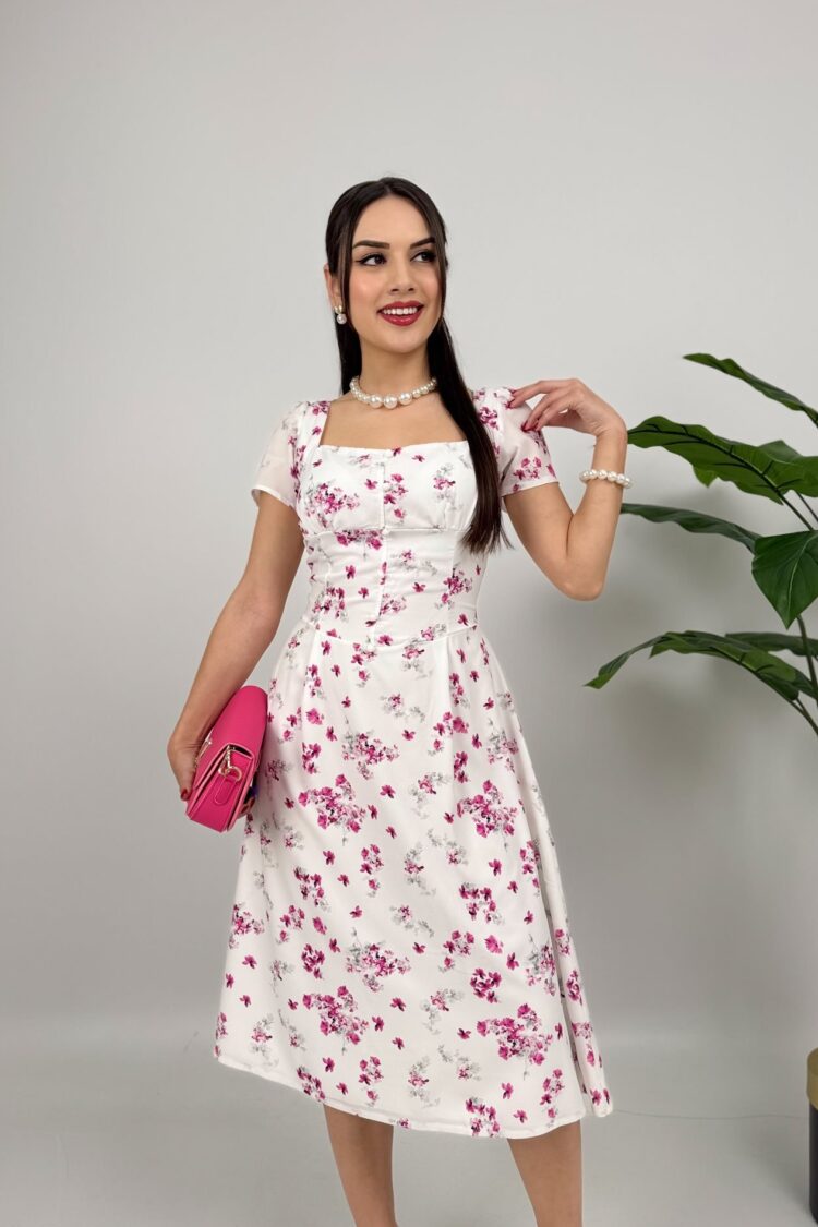 White Elegant Fit And Flare Dress