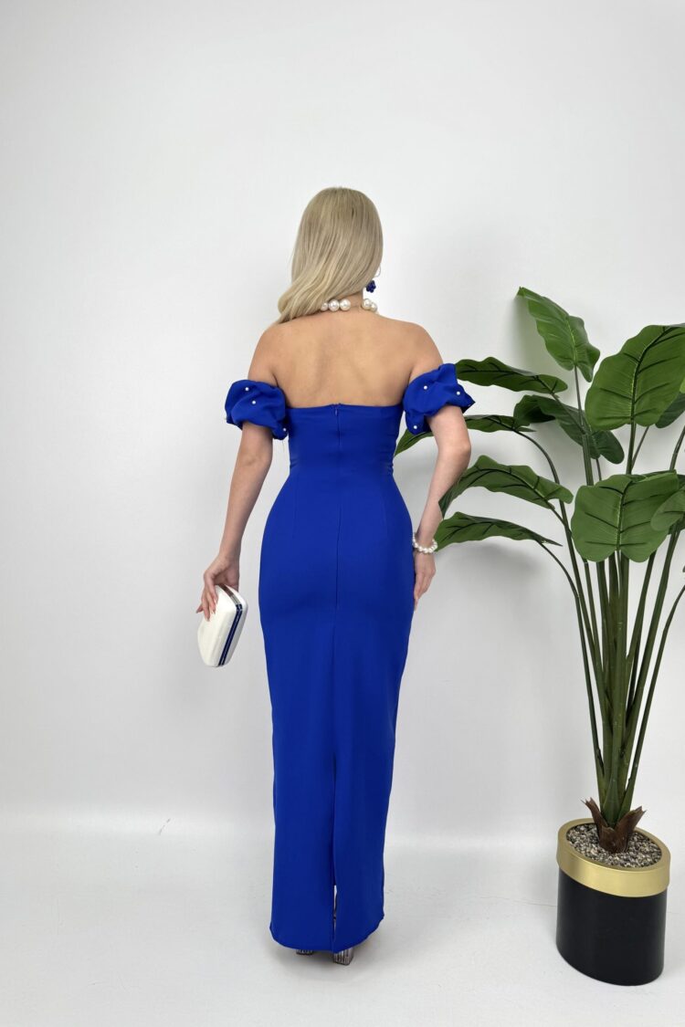 Blue Bodycon Dress With Ruffle Cap Sleeves