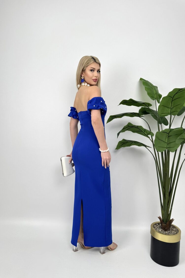 Blue Bodycon Dress With Ruffle Cap Sleeves