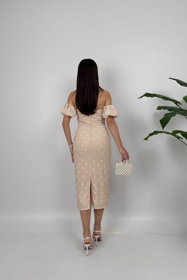 Beige Elegant Strapless Sheath Dress With Polka Dot