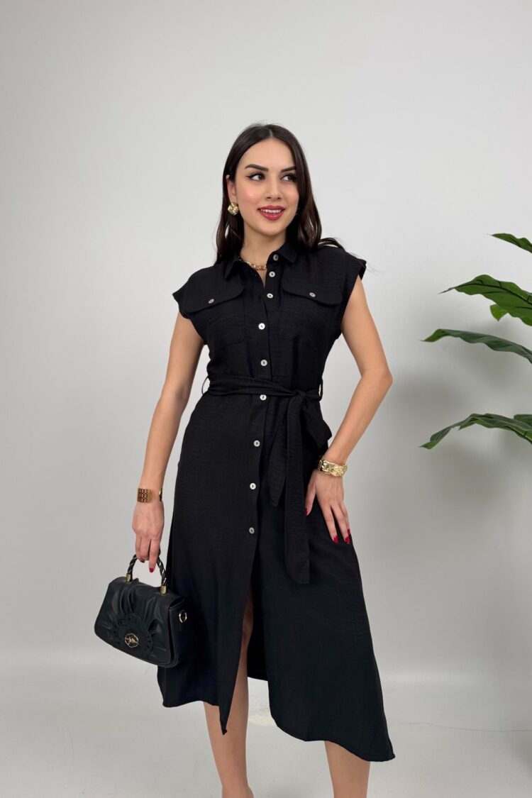 Cap Sleeve Shirt Dress Midi