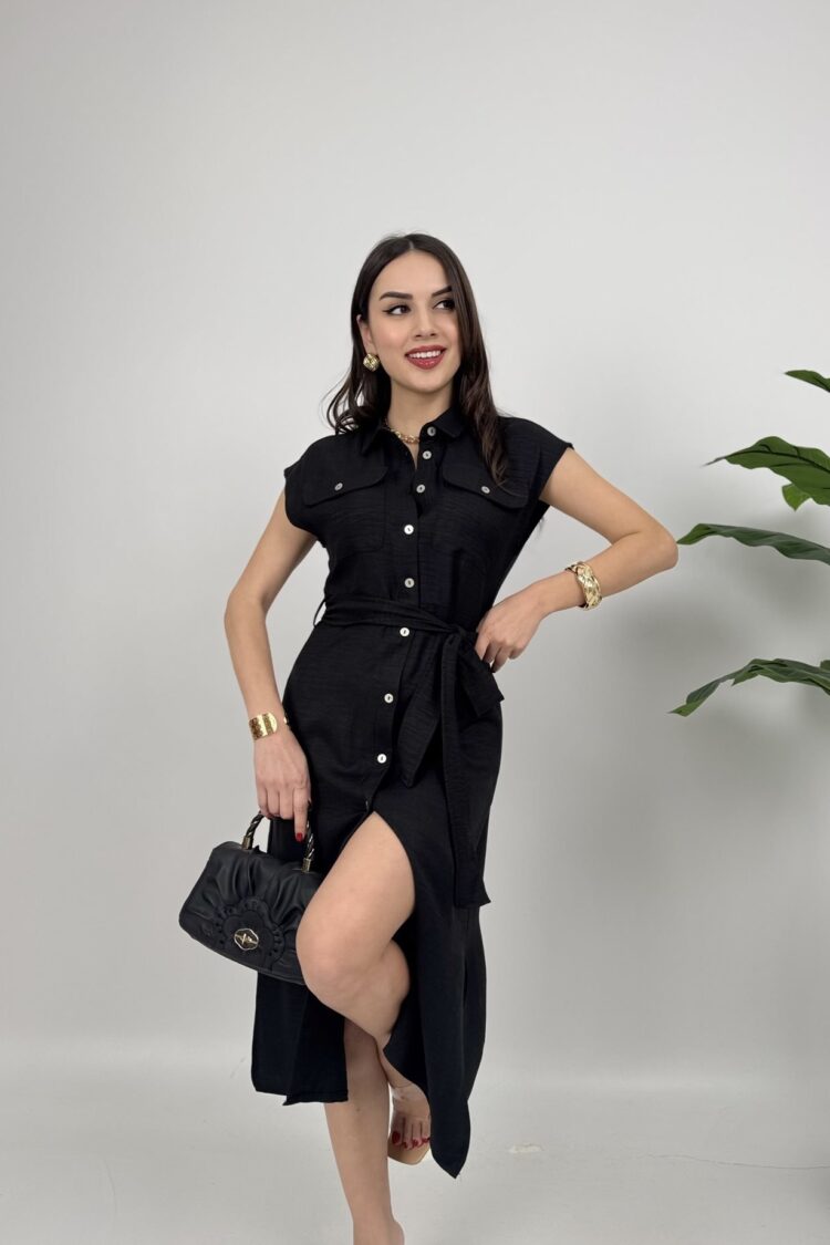 Cap Sleeve Shirt Dress Midi