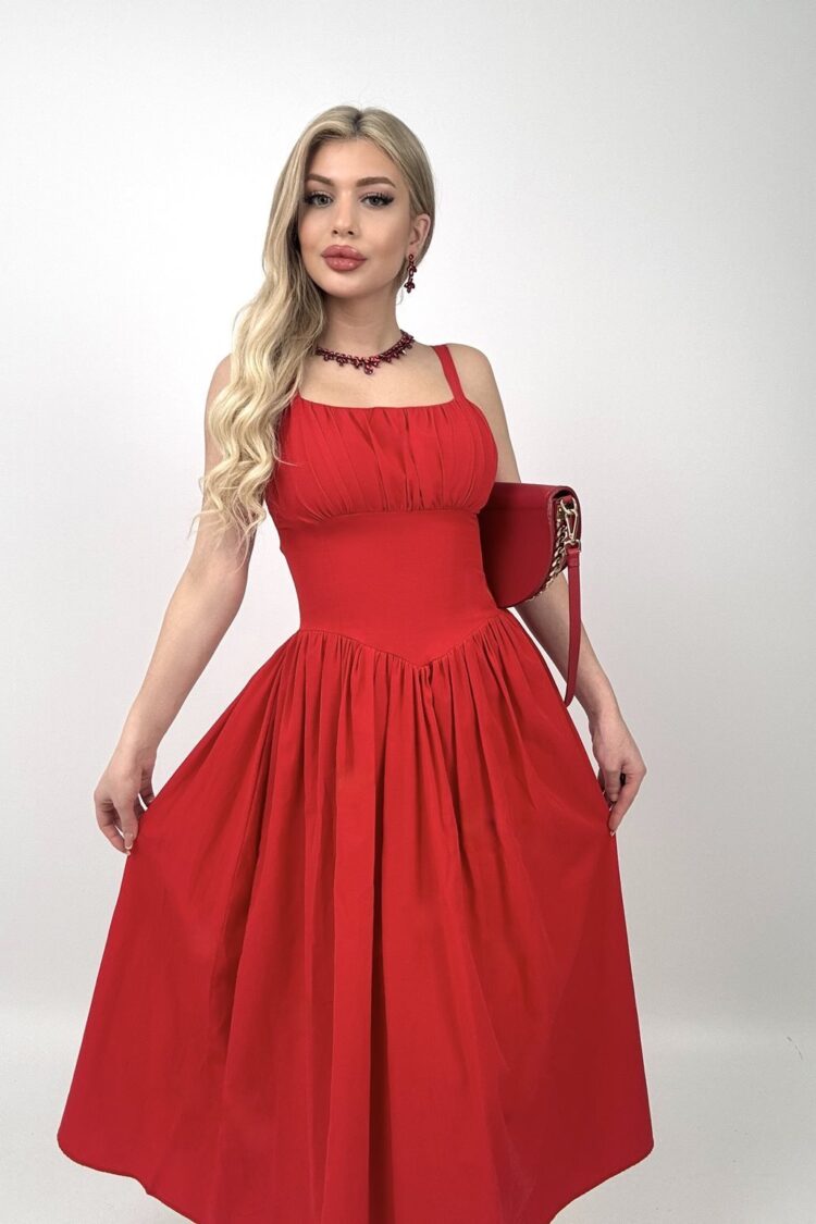 Red Elegant Fit And Flare Midi Dress - Brand: Miss Janell - Women & Kids, Baby Clothes Wholesale - Globality Store