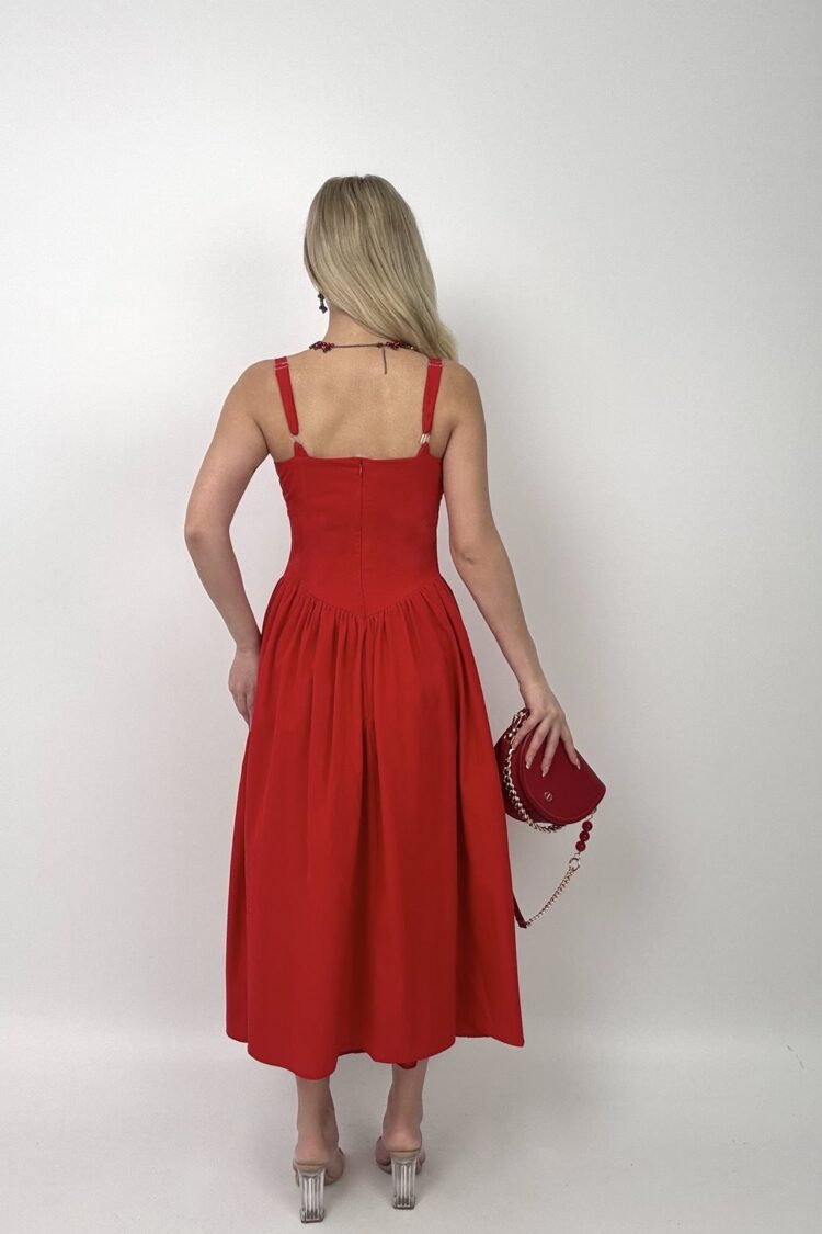 Red Elegant Fit And Flare Midi Dress