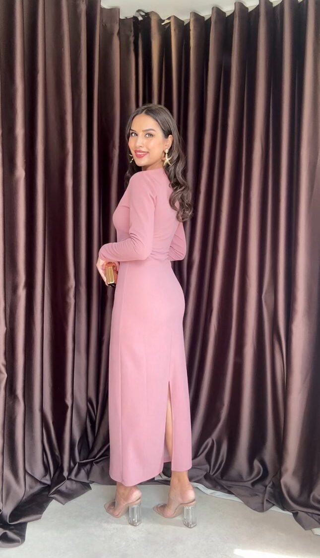 Pink Elegant Formal Sheath Dress Maxi V-Neck