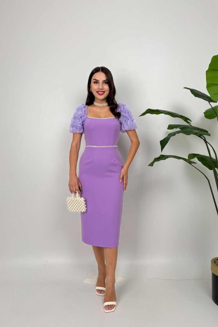 Purple Elegant Sheath Dress With Ruffle Sleeves - Brand: Miss Janell - Women & Kids, Baby Clothes Wholesale - Globality Store