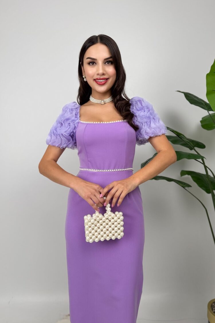 Purple Elegant Sheath Dress With Ruffle Sleeves