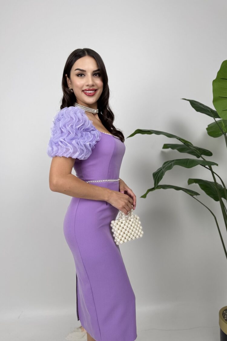 Purple Elegant Sheath Dress With Ruffle Sleeves