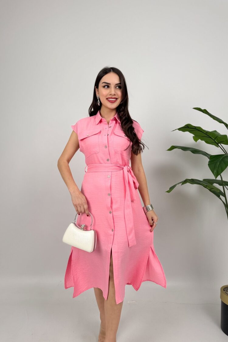 Shirt Dress With Polo Neck And Cap Sleeves