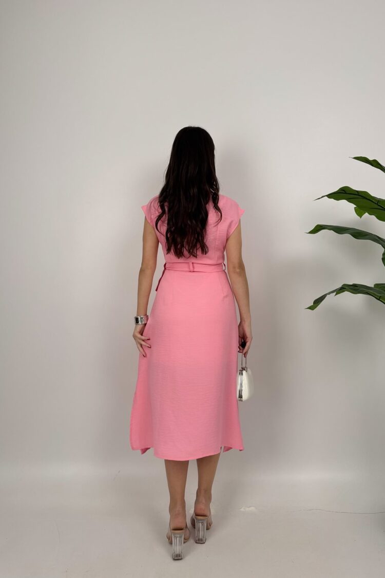 Shirt Dress With Polo Neck And Cap Sleeves