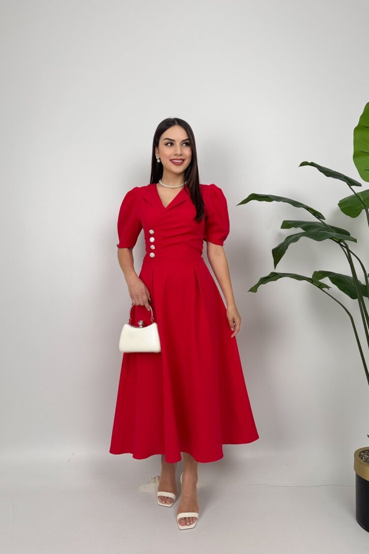 Elegant Fit And Flare Dress With Puff Half Sleeves - Brand: Miss Janell - Women & Kids, Baby Clothes Wholesale - Globality Store