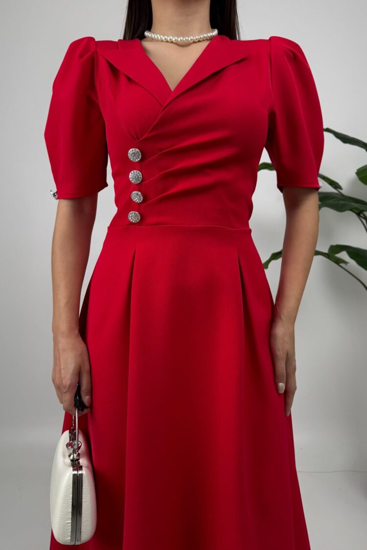 Elegant Fit And Flare Dress With Puff Half Sleeves