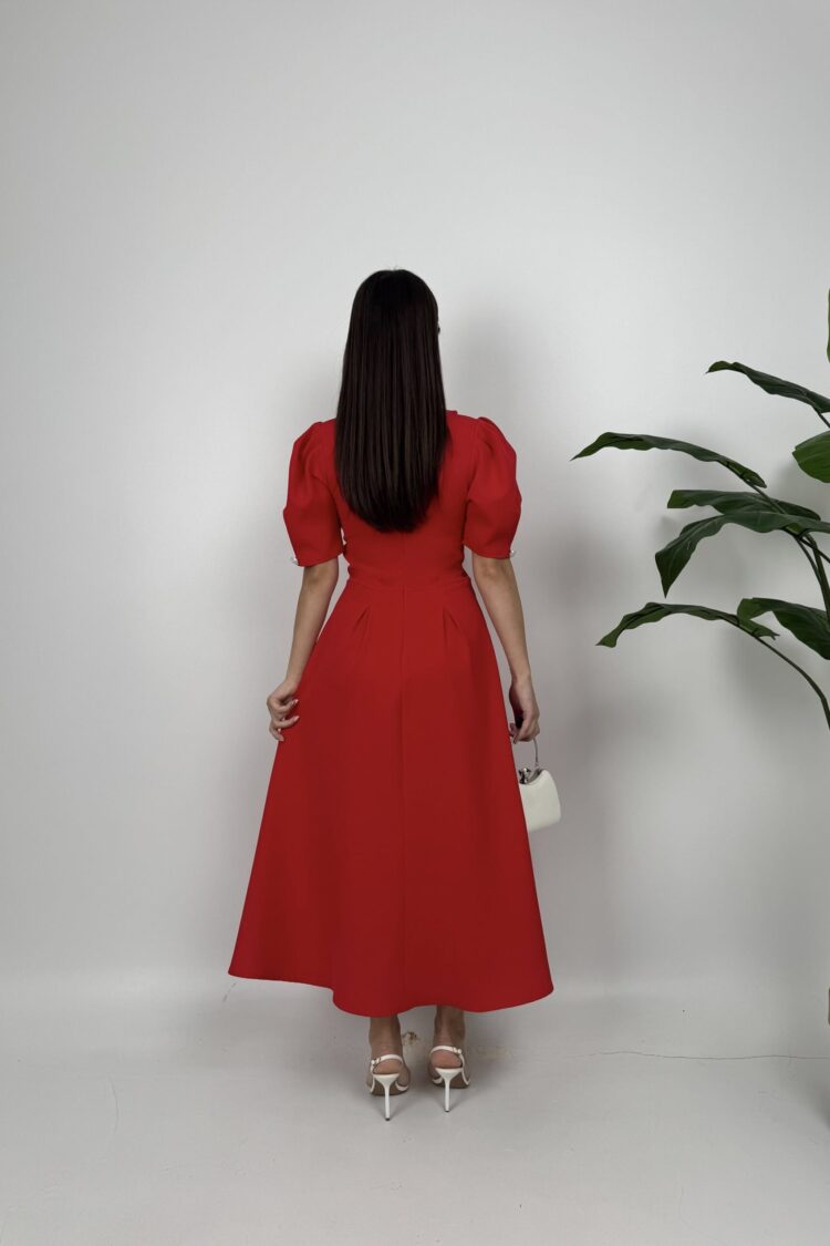 Elegant Fit And Flare Dress With Puff Half Sleeves
