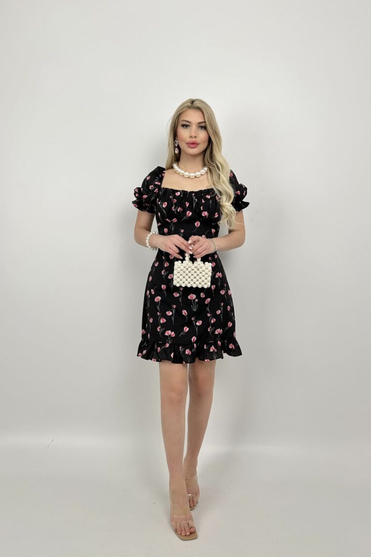 Fit And Flare Mini Dress With Floral Puff Sleeves - Brand: Miss Janell - Women & Kids, Baby Clothes Wholesale - Globality Store
