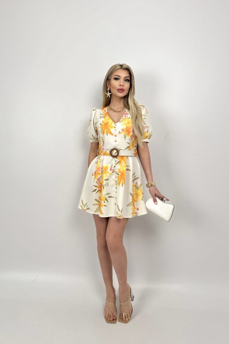 White Floral Mini Fit And Flare Dress
