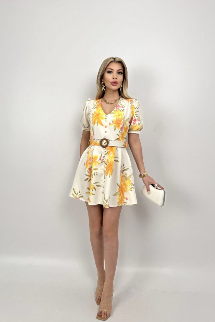 White Floral Mini Fit And Flare Dress