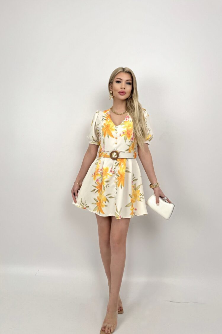 White Floral Mini Fit And Flare Dress