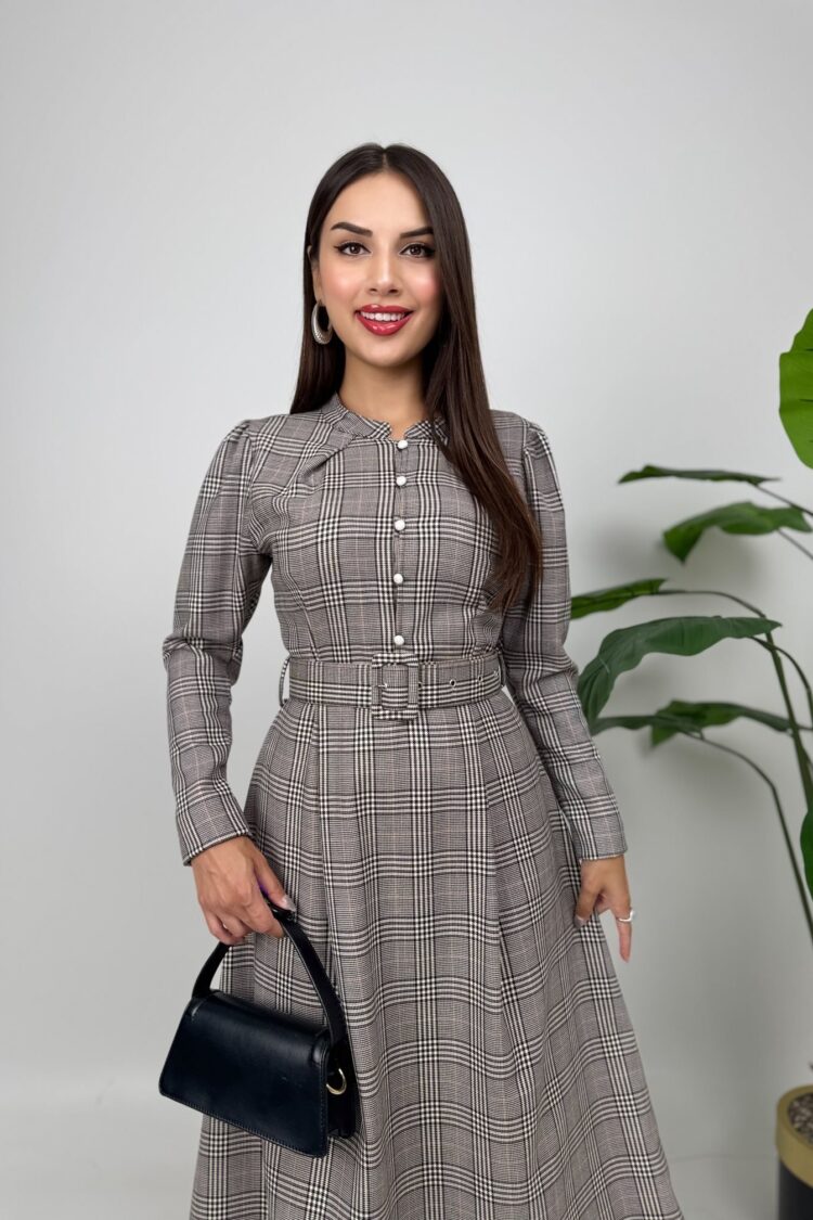 Brown Modest Elegant Formal A-Line Dress