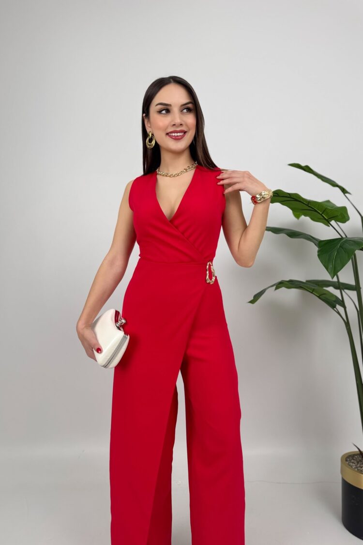 Tailored Sleeveless Jumpsuit With Plunging Neck