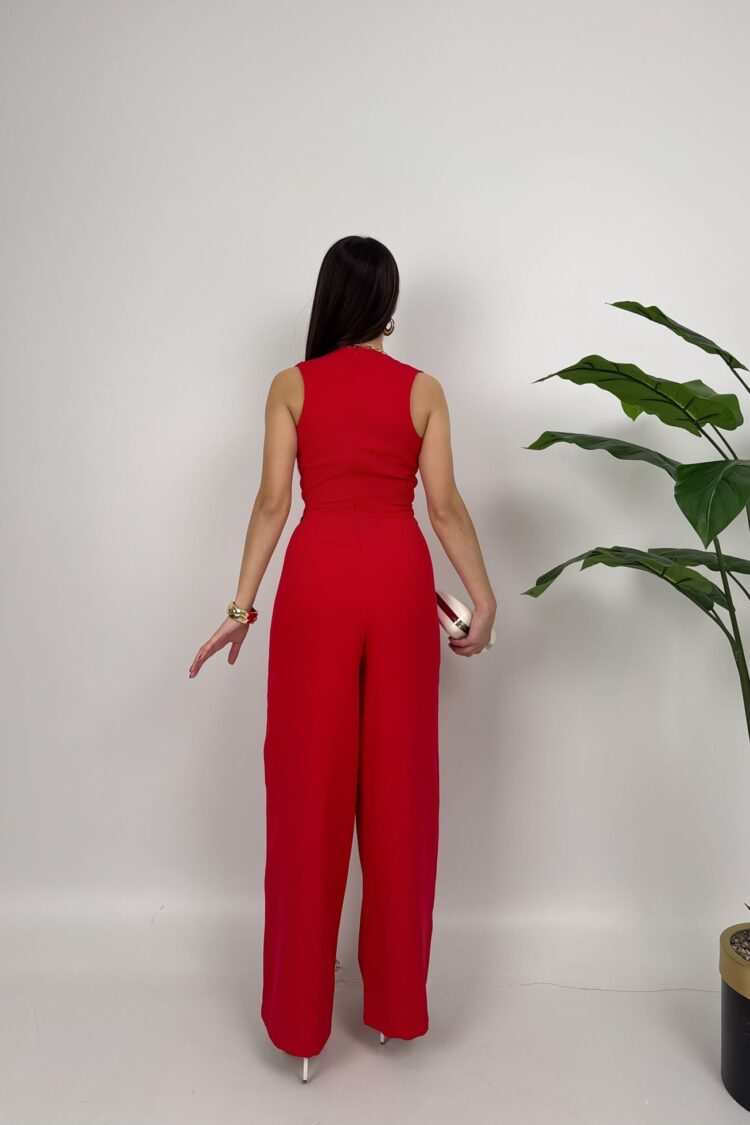 Tailored Sleeveless Jumpsuit With Plunging Neck