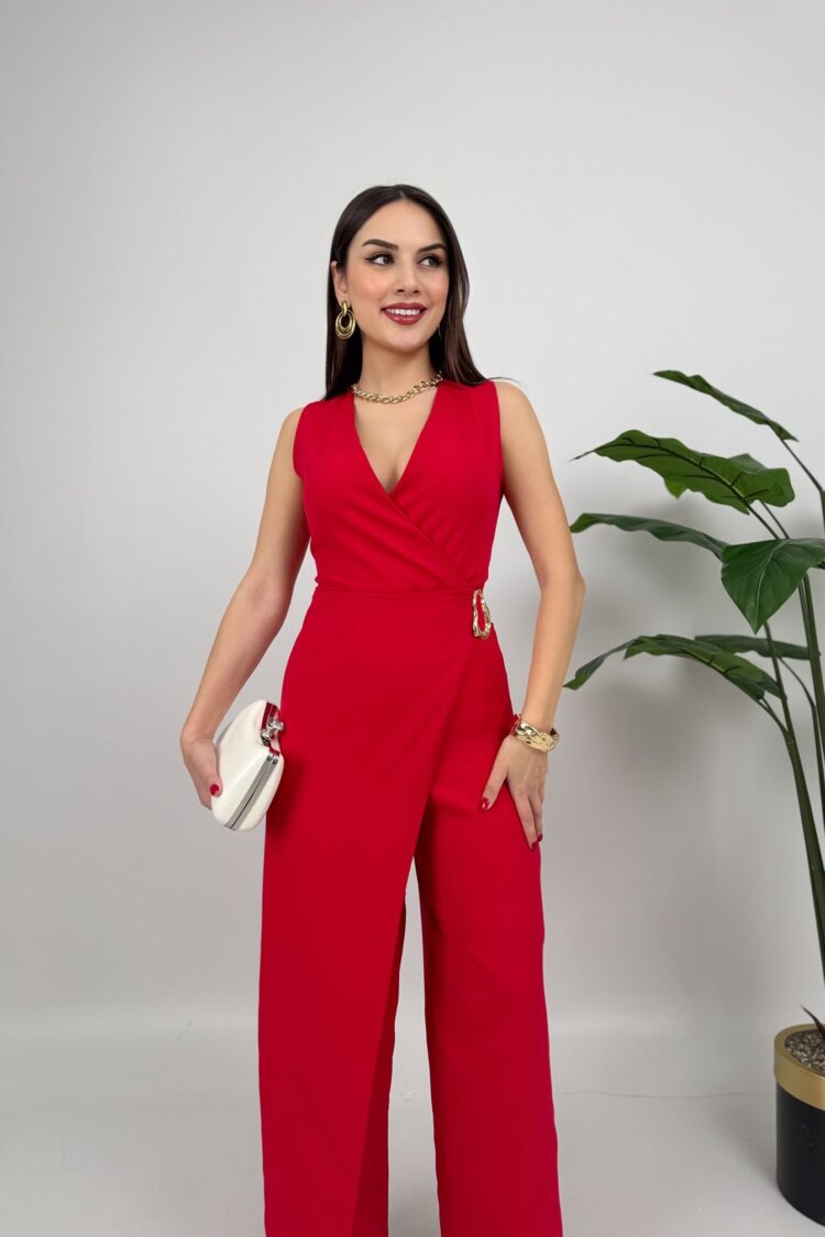 Tailored Sleeveless Jumpsuit With Plunging Neck