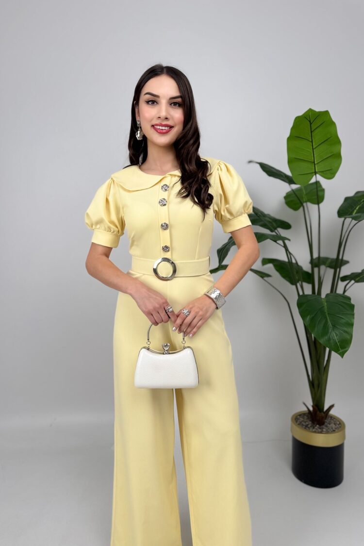 Tailored Jumpsuit With Puff Short Sleeves