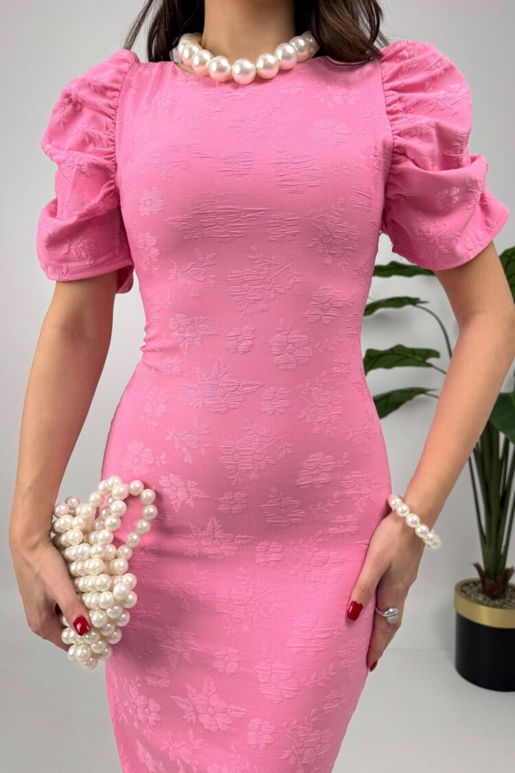 Elegant Sheath Midi Dress With Puff Half Sleeves - Brand: Miss Janell - Women & Kids, Baby Clothes Wholesale - Globality Store